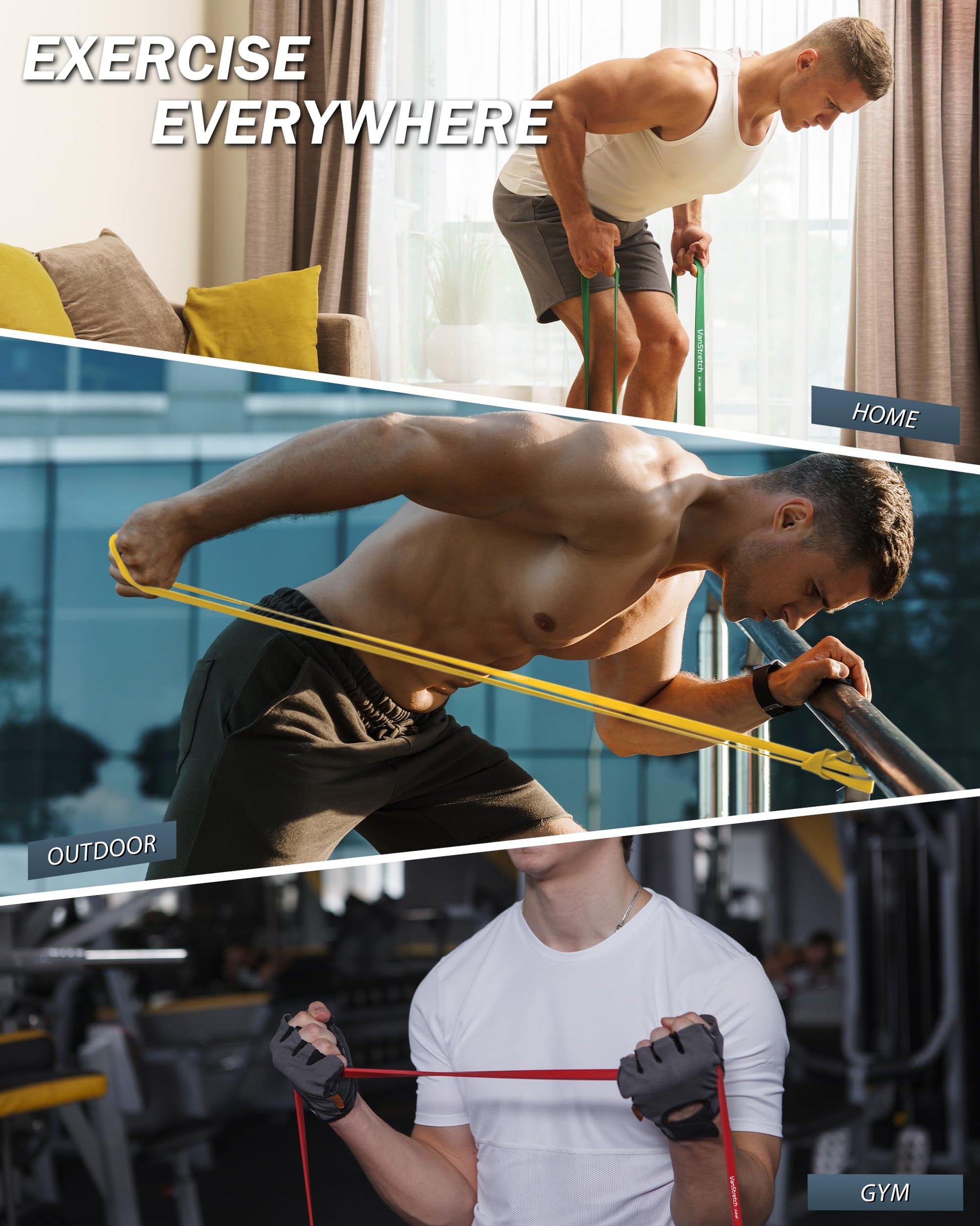 VanStretch Resistance Bands for Working Out,5-Level Elastic Exercise Bands