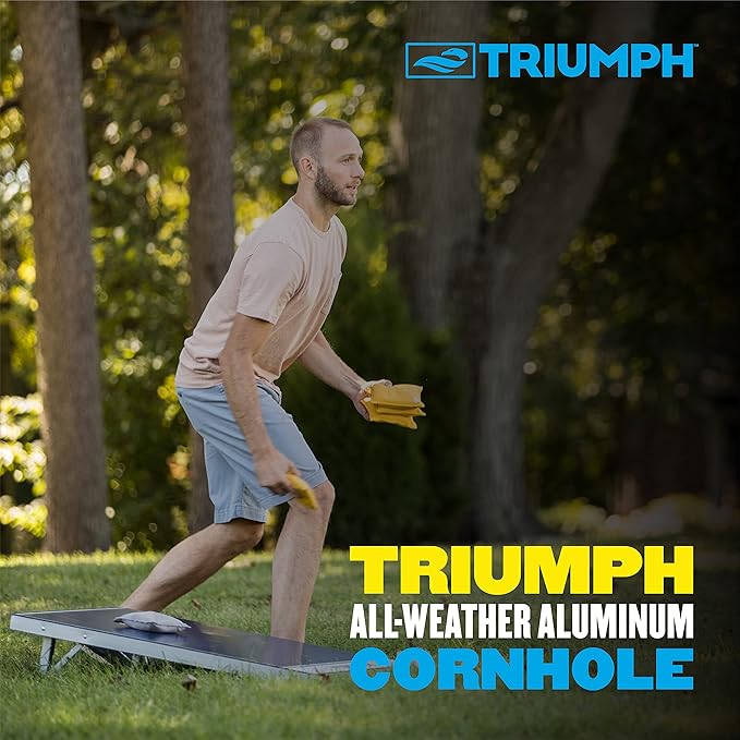 TRIUMPH SPORTS USA All-Weather Aluminum 2x3 Cornhole Set - Includes 2 Boards, 8 Cornhole Bags, and Travel Case,Blue