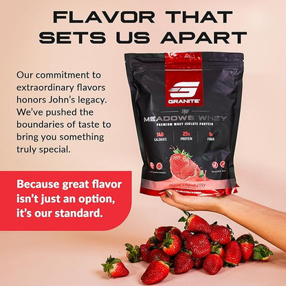 Granite Supplements The Meadows Whey Protein Isolate Protein Powder for Lean Muscle with 150 Calories, 2g Fiber, 1g Sugar (30 Servings), Fresh Strawberry Flavor