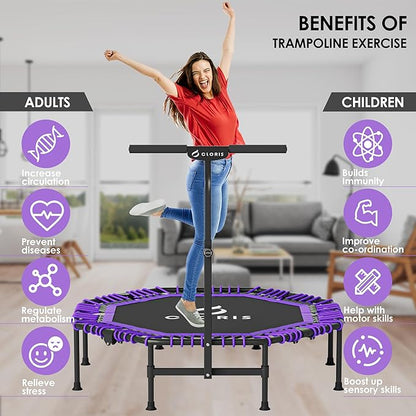 CLORIS 38in/48in Folding Trampoline - Max Load 220lbs / 450lbs Trampoline Rebounder Trampoline for Adults with Adjustable Foam Handle, with safty Padded Cover Best Gift