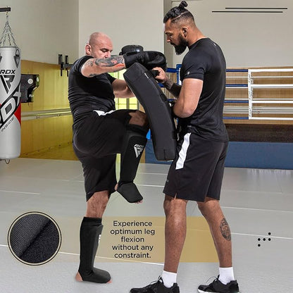 RDX Shin Guards Kickboxing Muay Thai, SATRA Approved, MMA Leg Instep Protection Pads, Sparring Training Martial Arts Boxing, Elasticated Padded Protector, Karate BJJ Taekwondo Gear, Men Women