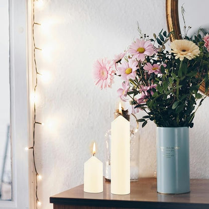 36 Pcs Pillar Candles, Unscented Ivory White Pillar Candles Bulk Set, Long Burning Wax Candles Dripless Smokeless for Wedding Centerpieces, Fireplace, Special Occasion, 2 in by 3, 5.9, 7.8 in