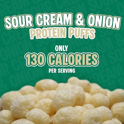 Twin Peaks Protein Puffs - (Sour Cream & Onion), Keto Friendly, Low Carb Snack (300g, 21g Protein, 2g Net Carbs, High Protein, Healthy Crunchy Snack)
