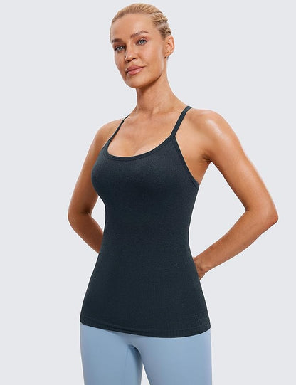 CRZ YOGA Seamless Workout Tank Tops for Women Racerback Athletic Camisole Sports Shirts with Built in Bra