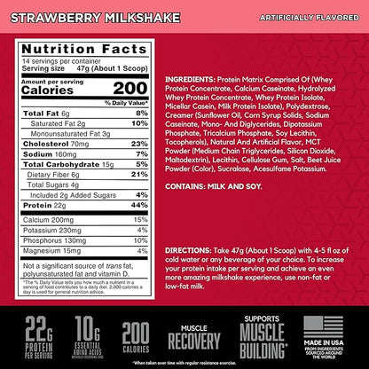 BSN SYNTHA-6 Premium Protein Powder with 6g of Fiber, Whey Protein, Micellar Casein, Milk Protein Isolate Blend, 5g Fat, Strawberry Milkshake, 14 Servings (Packaging May Vary)