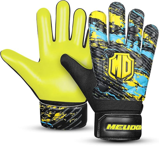 Soccer Goalkeeper Gloves, Double Wrist Protection, Anti-Slip Palm, Youth Kids Size, Black/Yellow/Blue