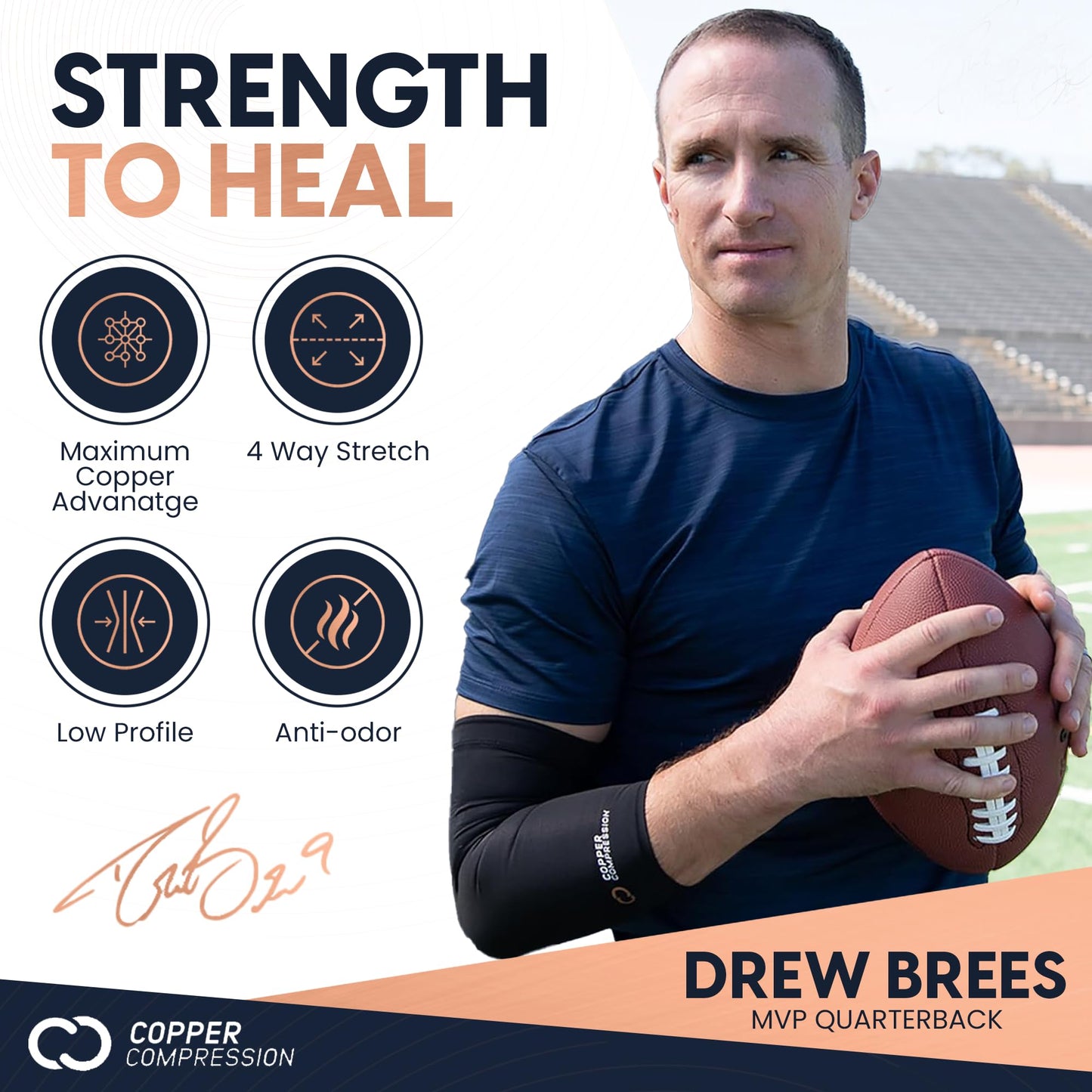 Copper Compression Arm Sleeve - Copper Infused Full Arm Brace for Forearm, Bicep, Triceps - Tennis