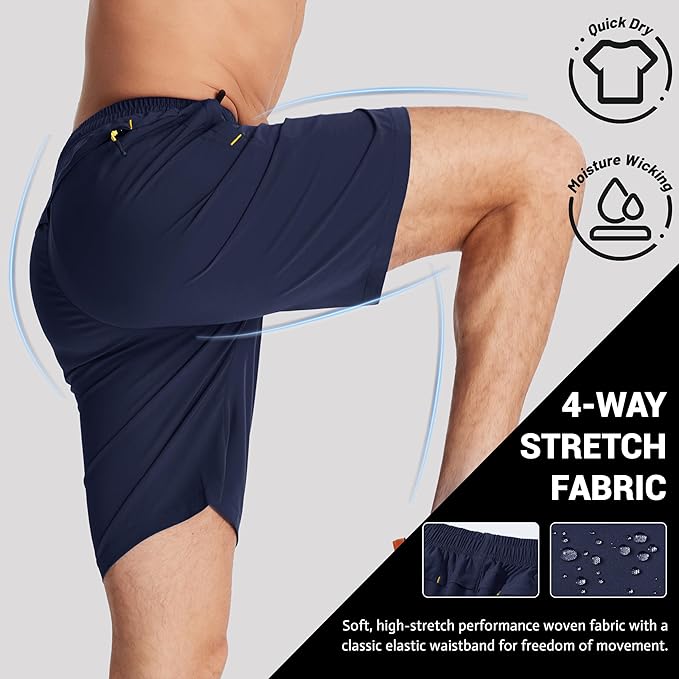 TACVASEN Men's Running Athletic Shorts 9" Quick Dry Workout Gym Shorts Lightweight Summer Shorts 3 Zipper Pockets