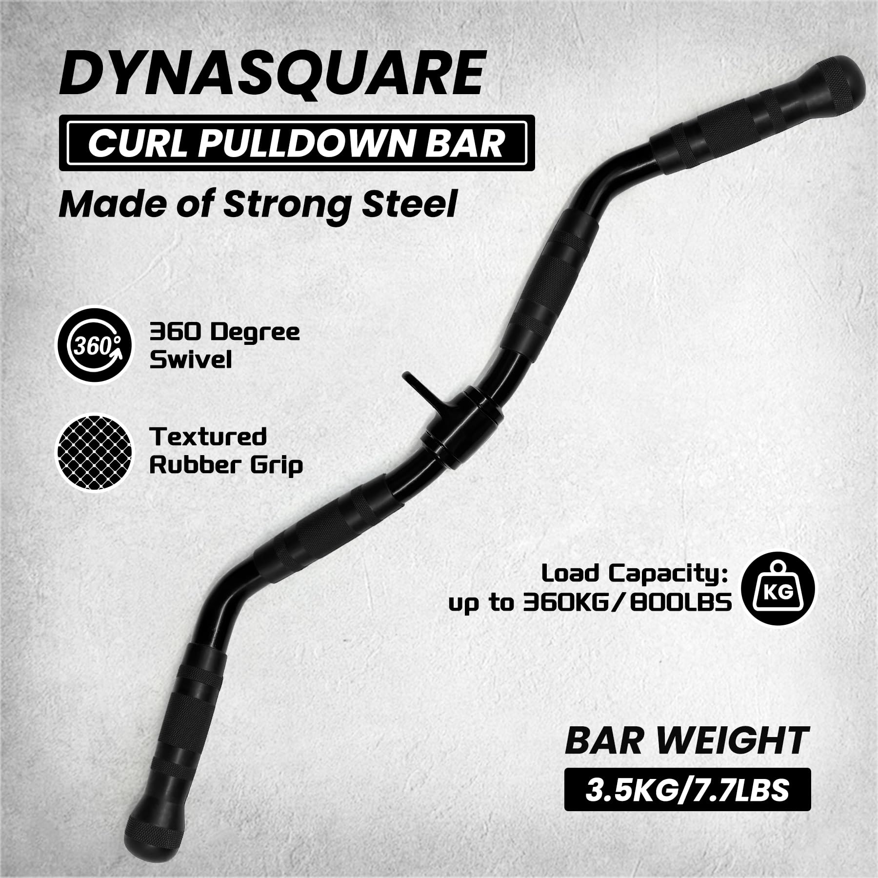 DYNASQUARE LAT Pulldown Attachments Combo, Curl Pulldown Bar with 360° Rotation, Fits Most Gym