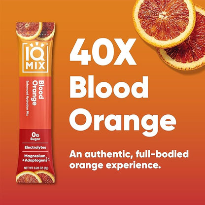 IQMIX Hydration Electrolyte Powder – 4-in-1 Formula for Hydration, Mental Clarity, Mood and Recovery – Sugar-Free Drink Mix, Keto, Magnesium L-Threonate, Lion’s Mane – 40 Count Blood Orange