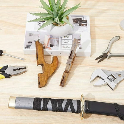 Chunful 2 Pcs Sword Wall Mount Sword Holder Katana Stand 1 Tier Katana Wall Mount Adjustable Hanger Display Wooden Samurai Mounts for Wall Weapon Hanger for Samurai (Brown)