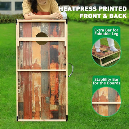 Solid Wood Premium Cornhole Game Set, Bean Bag Toss Game for Tailgate, Outdoor, Backyard - Professional Portable Cornhole Boards & Set of 8 Cornhole Bean Bags (Junior, Tailgate, Regulation Size)