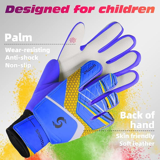 Sportout Kids Goalkeeper Gloves, Soccer Gloves with Double Wrist Protection and Non-Slip Wear Resistant Latex Material to Give Protection to Prevent Injuries