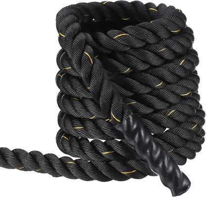 MECCANIXITY Battle Rope 30ft x 2 Inch Polyester Workout Rope Heavy Fitness Exercise Rope for Strength Training Home Gym Muscle Building, Black Yellow