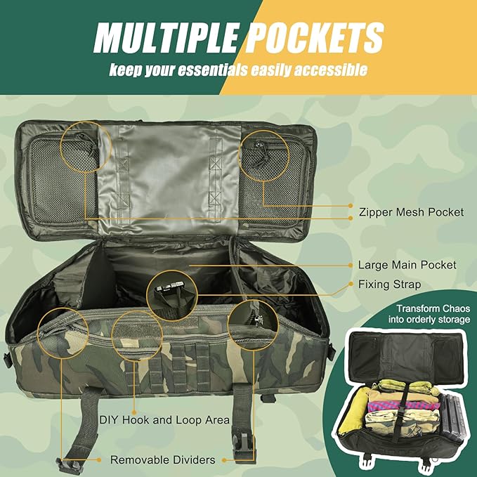 65L Large Travel Duffle Bag Military Tactical Backpack, Army Assault Pack 3 Day Bug Out Bag Rucksack for Outdoor Sport Hiking Camping with Molle System, Woodland