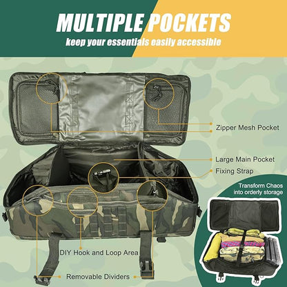 65L Large Travel Duffle Bag Military Tactical Backpack, Army Assault Pack 3 Day Bug Out Bag Rucksack for Outdoor Sport Hiking Camping with Molle System, Woodland