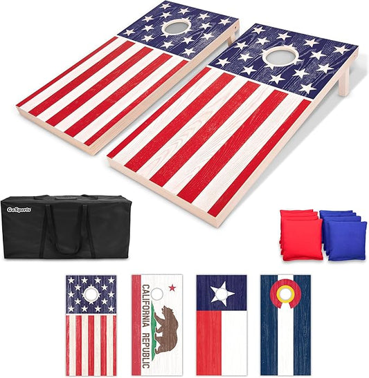 GoSports 4 x 2 ft Flag Series Wood Cornhole Sets – American Flag or State Flags – Includes 2