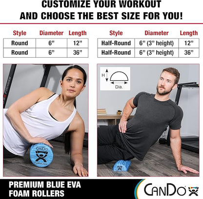 CanDo Premium Blue Marble EVA Foam Roller for Muscle Restoration, Massage Therapy, Sport Recovery and Physical Therapy 6" x 12" Half-Round