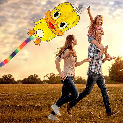 Duck Pattern Kites for Kids, Cute Large Kite Duck Kite with Long Colorful Tail for Kids & Adults, Easy to Fly Kite for Beginners Outdoor Activities