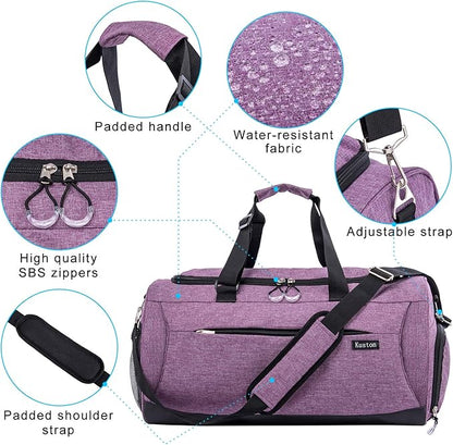 Kuston Sports Gym Bag with Shoes Compartment &Wet Pocket Gym Duffel Bag Overnight Bag for Men and Women