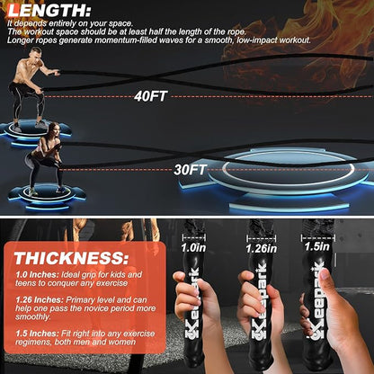 Battle Ropes for Home Gym, Exercise Rope 1.26/1.5inch, 30 40FT Heavy Battle Rope Weighted Battle Rope Training Heavy Rope for Workout Exercise