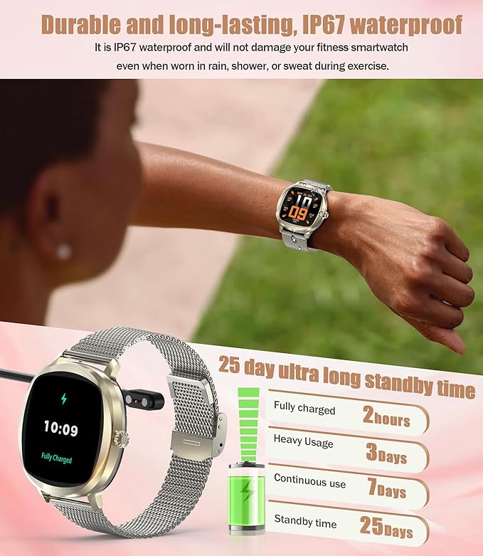 Women's 2pc Band Sports Watch/Smart Watch 1.72" Fitness Tracker with Heart Rate Monitor, 100+ Sports Modes, Sleep Tracking, 7-Day Battery, IP68 Waterproof (Champagne Gold)