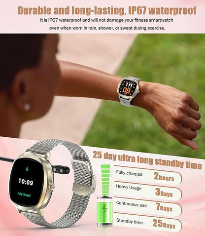 Women's 2pc Band Sports Watch/Smart Watch 1.72" Fitness Tracker with Heart Rate Monitor, 100+ Sports Modes, Sleep Tracking, 7-Day Battery, IP68 Waterproof (Champagne Gold)