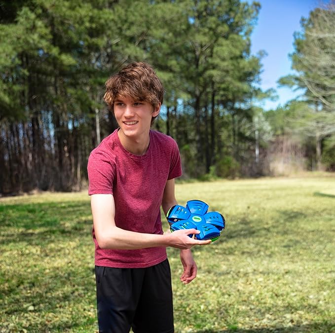 WAHU Phlat Ball Classic Flying Saucer Ball Toy for Kids Ages 5+, Collapsible Time Delay Frisbee Flying Disc Toy, Throw a Disc Catch a Ball, Blue