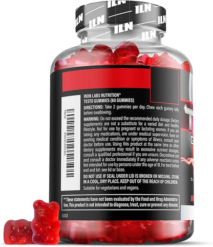 Iron Labs Nutrition Testo Gummies for Men (60 Gummies) - High Strength Booster for Men - Mixed Berry Flavor - Features Maca, Ginseng, Zinc and Selenium - Sugar Free & Vegan Suitable