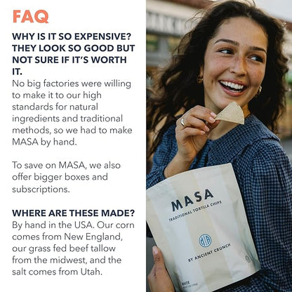 MASA Tortilla Chips Snack Pack - Seed Oil Free Snacks, Organic Chips Tortilla - Gluten & Dairy Free, Naturally Grown Corn Chip - Made with Grass Fed Tallow & Sea Salt (6 Pack, 5oz Each - White Corn)