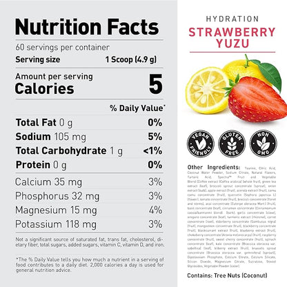 Kaged Hydration Electrolytes Powder | Strawberry Yuzu | Hydra-Charge Sports Drink Mix | Pre, Post, Intra Workout | Low Carb, Vegan, Gluten Free | Supplements for Men & Women | 60 Servings