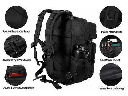 LHI Military Tactical Backpack for Men and Women 45L Army 3 Days Assault Pack Bag Large Rucksack