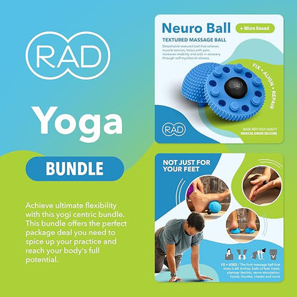 RAD Yoga Bundle for Myofascial Release, Muscle Recovery, & Relaxation ??Includes Multi-Use Yoga Block, Neuro Ball Foot Roller, Peanut & Massage Balls in Multiple Sizes & Densities