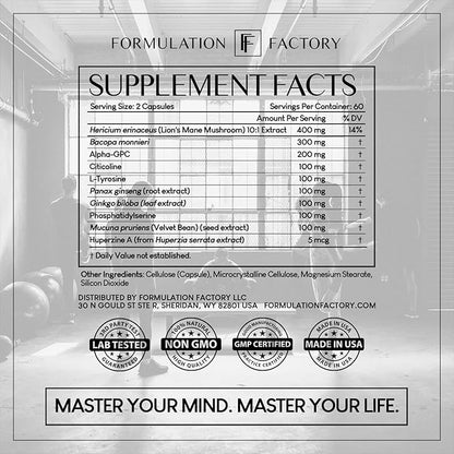 Boss Mode 10-in-1 Nootropic Cognitive Enhancement Supplement, Focus & Memory Booster, Featuring Lion?™s Mane, Bacopa Monnieri, Alpha-GPC, Ginseng & More 120 Capsules (1 Pack)
