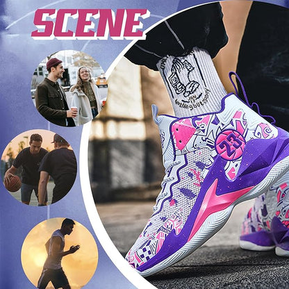 Men's Basketball Shoes Breathable Anti Slip Fashionable Graffiti Training Shoes Outdoor Shoes