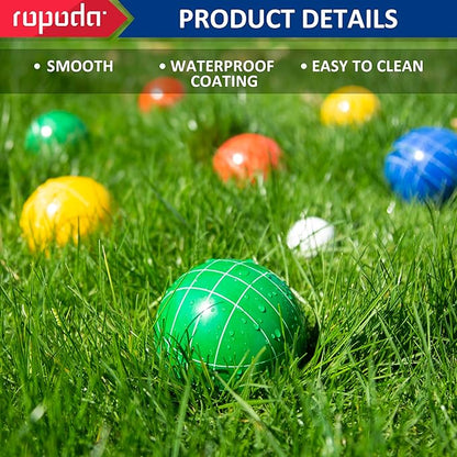 ropoda 107mm Bocce Ball Set Regulation Size and Weight with 8 Resin Bocce Balls, Resin Bocci Balls for Professional Tournament Competition, 60mm Pallino, Nine-Grid Shockproof Carrying Bag(2-8 Players)