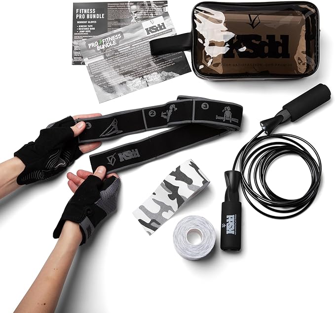 Home Suspension Training Kit & Workout Gloves – Fabric Resistance Band, Kinesiology Tape, Weightlifting Gloves, Jump Rope – Portable Workout Equipment for Strength Training & Fitness