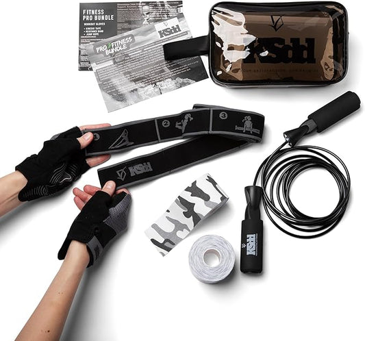 Home Suspension Training Kit & Workout Gloves – Fabric Resistance Band, Kinesiology Tape, Weightlifting Gloves, Jump Rope – Portable Workout Equipment for Strength Training & Fitness