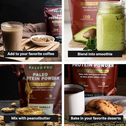 Paleo Pro Beef Protein Powder - Grass Fed Protein Powder Isolate - Pure Animal Based Pastured & Cage-Free | Dairy & Gluten Free, Natural and Clean Proteins for Paleo & Keto - 15 Days Supply (Cacao)