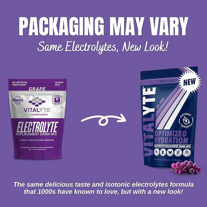 Vitalyte Electrolyte Powder Drink Mix, Isotonic Electrolyte Hydration Mix, Case Pack (6 Pack, Grape)