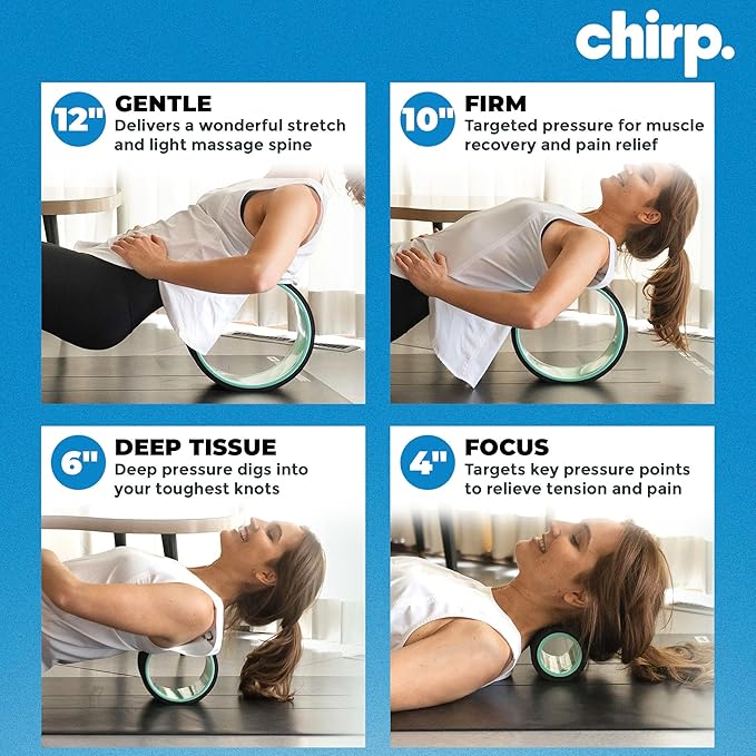 Chirp Wheel Foam Roller ??Targeted Back & Neck Relief, Lumbar Spine Stretcher, Spinal Decompression Back Stretcher, Massage Roller with Density Foam for Physical Therapy, Supports 500lbs, 4-Pack Mint