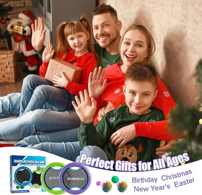 EVERICH TOY Trampoline Paddle Ball Set with 2 Bouncy Paddles & 4 Balls - Soft Foam Design for Kids Play Indoor Outdoor Beach Backyard Lawn - Great Gift Idea for Boys & Girls (Blue & Purple)