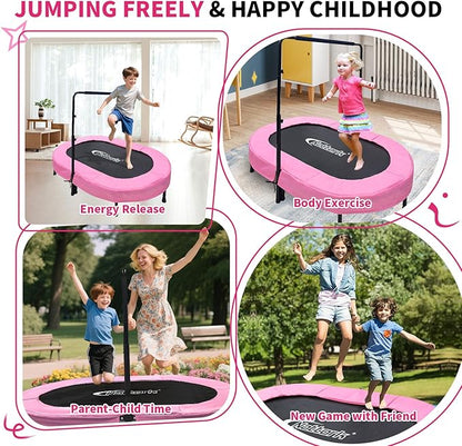 Nattork 56" Kids Trampoline Indoor, Double Trampoline with Adjustable Handle for Kids, Indoor/Outdoor Foldable Jumper, Max Load 220lbs