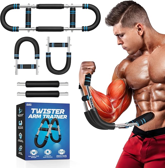 3-Level (50–100lbs) Twister Arm Trainer, Adjustable Chest & Bicep Workout Equipment for Men, Detachable Home Gym Shoulders and Forearms Muscle Training Fitness with Steel Frame & Ergonomic Handles
