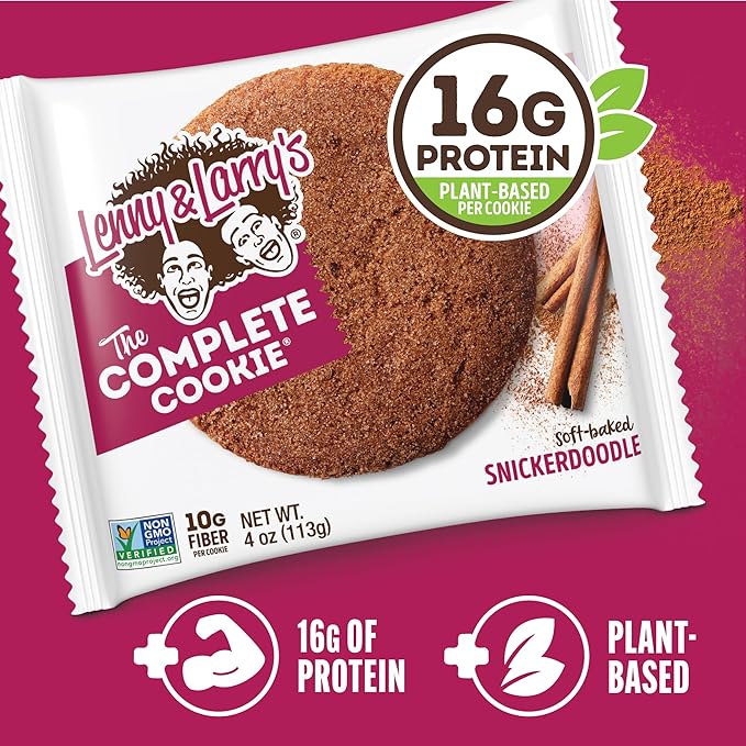 Lenny & Larry's The Complete Cookie, Snickerdoodle, Soft Baked, 16g Plant Protein, Vegan, Non-GMO, 4 Ounce Cookie (Pack of 12)