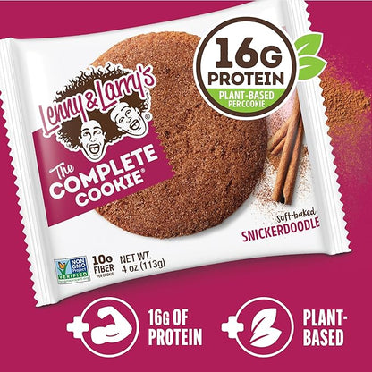 Lenny & Larry's The Complete Cookie, Snickerdoodle, Soft Baked, 16g Plant Protein, Vegan, Non-GMO, 4 Ounce Cookie (Pack of 12)