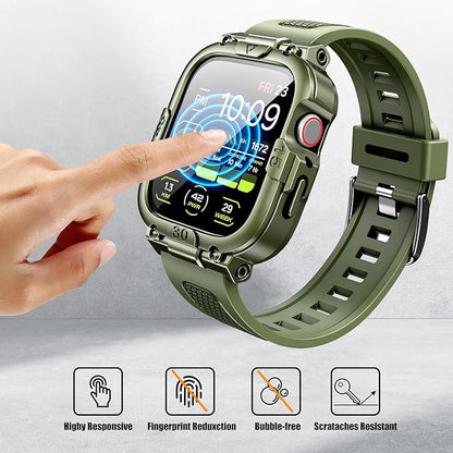 Dsytom Waterproof Case with Band Compatible for Apple Watch Band 45mm 44mm 41mm 40mm for Men ,Rugged Shockproof Smartwatch Strap Protective Bumper Cover with Built-in Tempered Glass Screen Protector