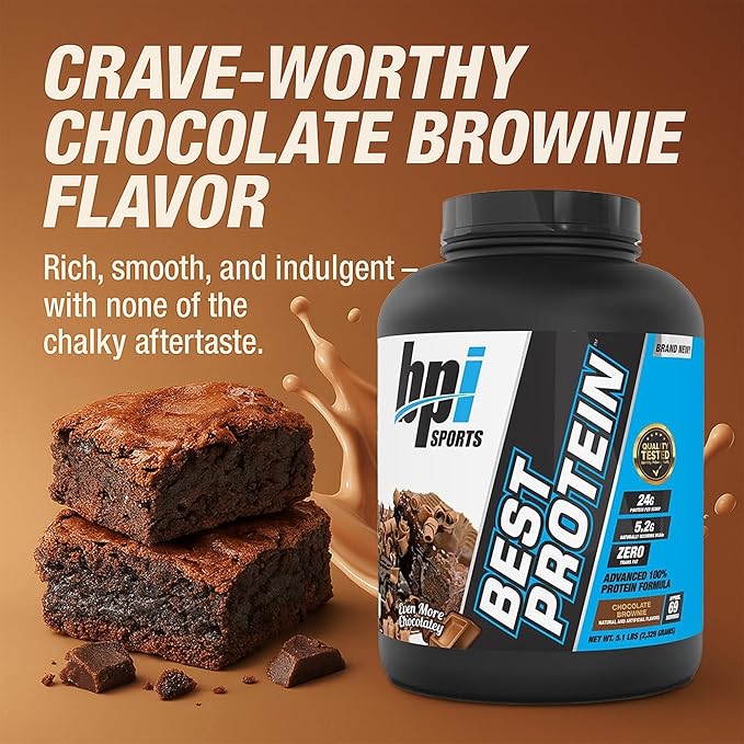 BPI Sports Best Protein ??100% Whey Protein Powder ??Muscle Growth, Recovery, Meal Replacement ??No Fillers, Gluten Free ??Best Protein Powder for Men & Women | Chocolate Brownie ??5.1 Pounds