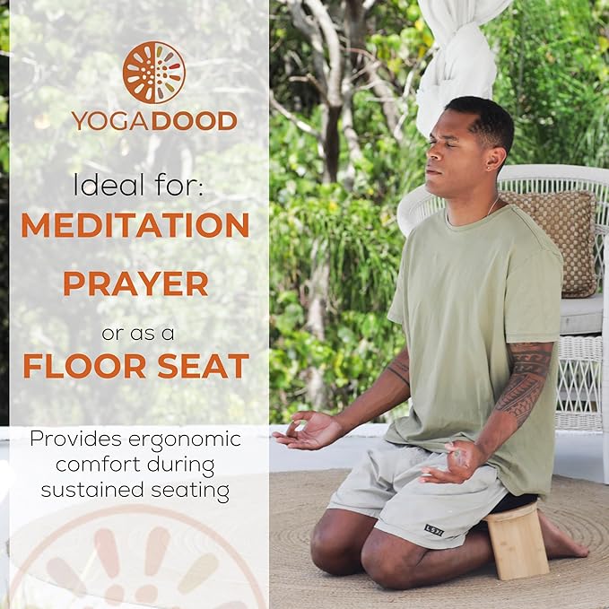 Yoga Dood Meditation Bench - Folding Bamboo Meditation Stool with Velvet Cushion & Carry Bag, Seiza Prayer Bench