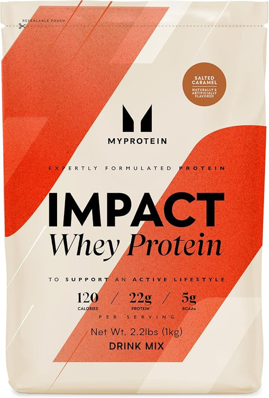 Myprotein Impact Whey Protein Powder, 2.2 Lbs (31 Servings) Salted Caramel, 22g Protein & 5g BCAA